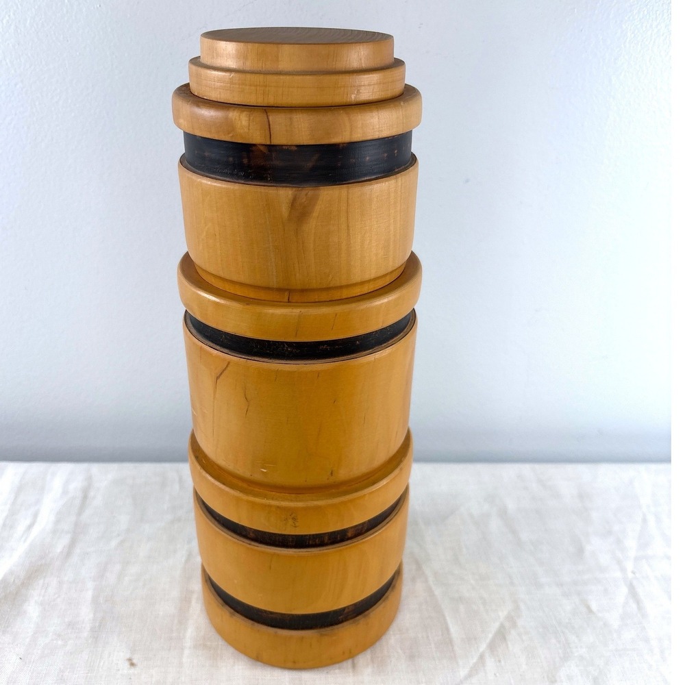Vintage Sarreid Ltd Spain Hand Turned Wood Stacking Canister Set 3 Nesting Jars